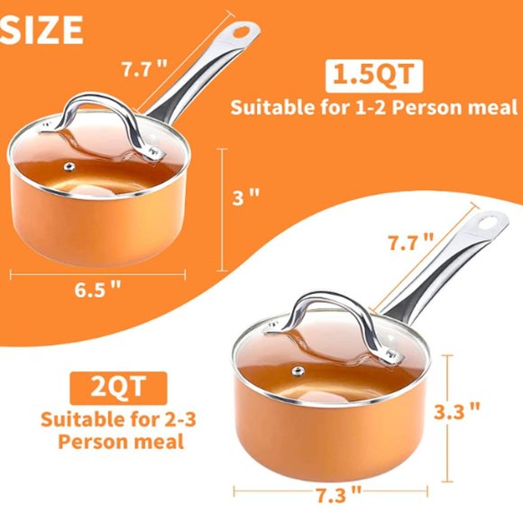 4 pcs - Nonstick Cooking Sauce Pan Set w/ Lids (1.5Qt & 2Qt) (Orange) - Picture 2 of 15